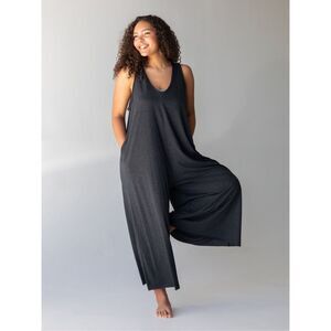 Natural Life Knit V-Neck Jumpsuit in Charcoal One Size